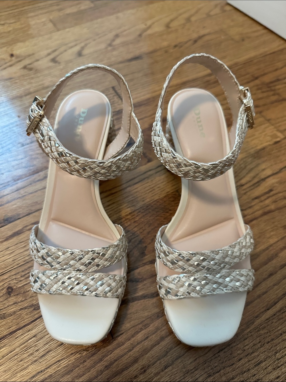 Dune London Women's Braided Ankle-Strap Sandals in Beige and Gold